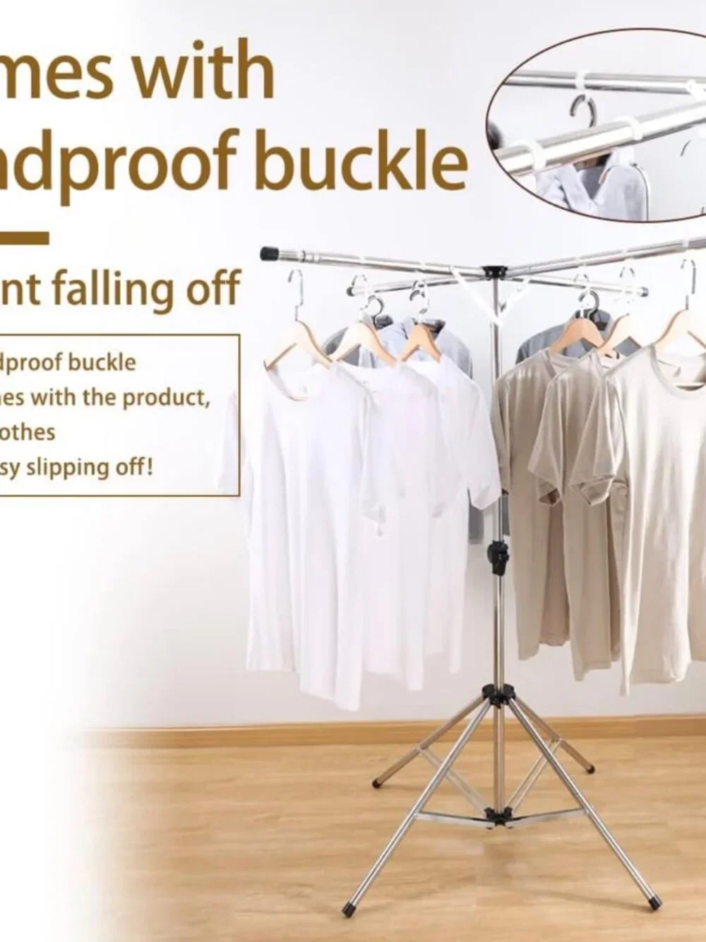 Freestanding, adjustable height tripod clothes drying rack